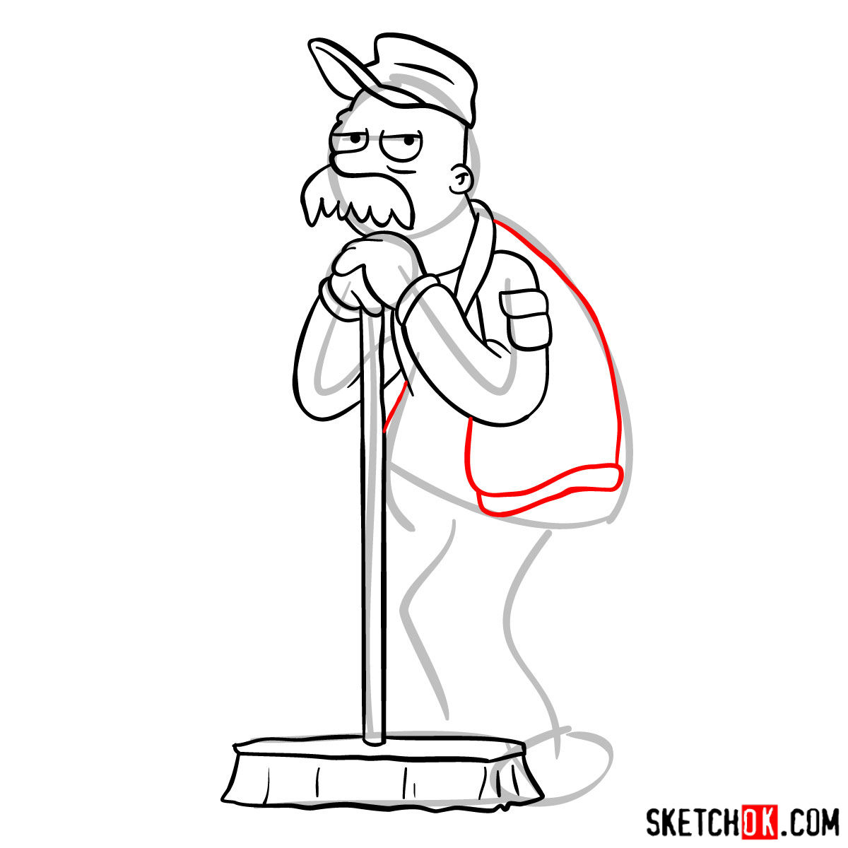 How to draw Scruffy the janitor - step 10